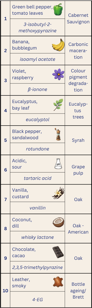Flavouring vials - molecules of red wine