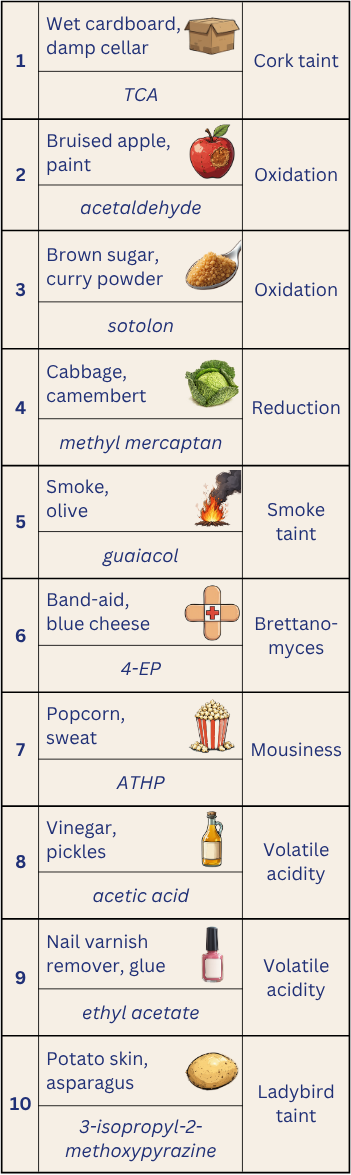 Flavouring vials - wine faults